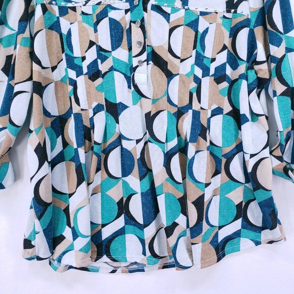 Cocomo Woman Pintuck Blouse Size 3X Multicolor Geometric Stretch Formal Preppy - Picture 7 of 15